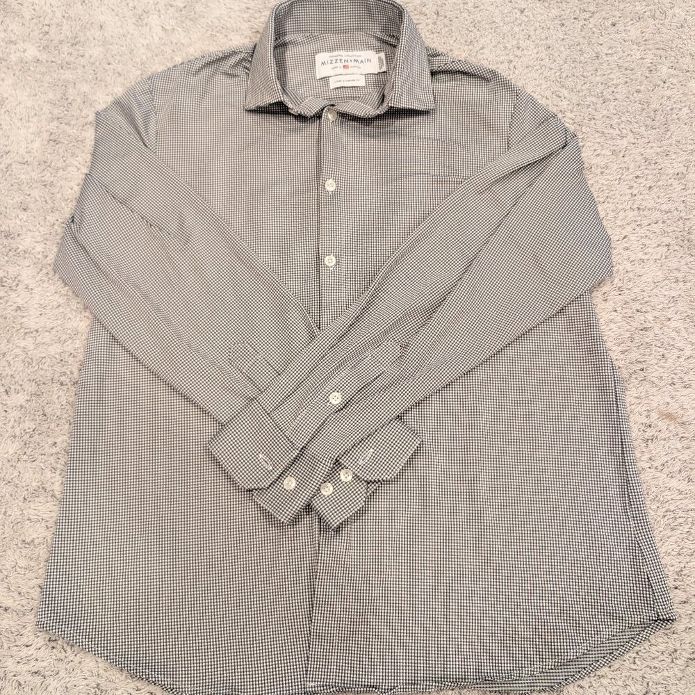 Mizzen Main Shirt Mens Large Gray White Check Spinnaker Trim Fit‎ Performance